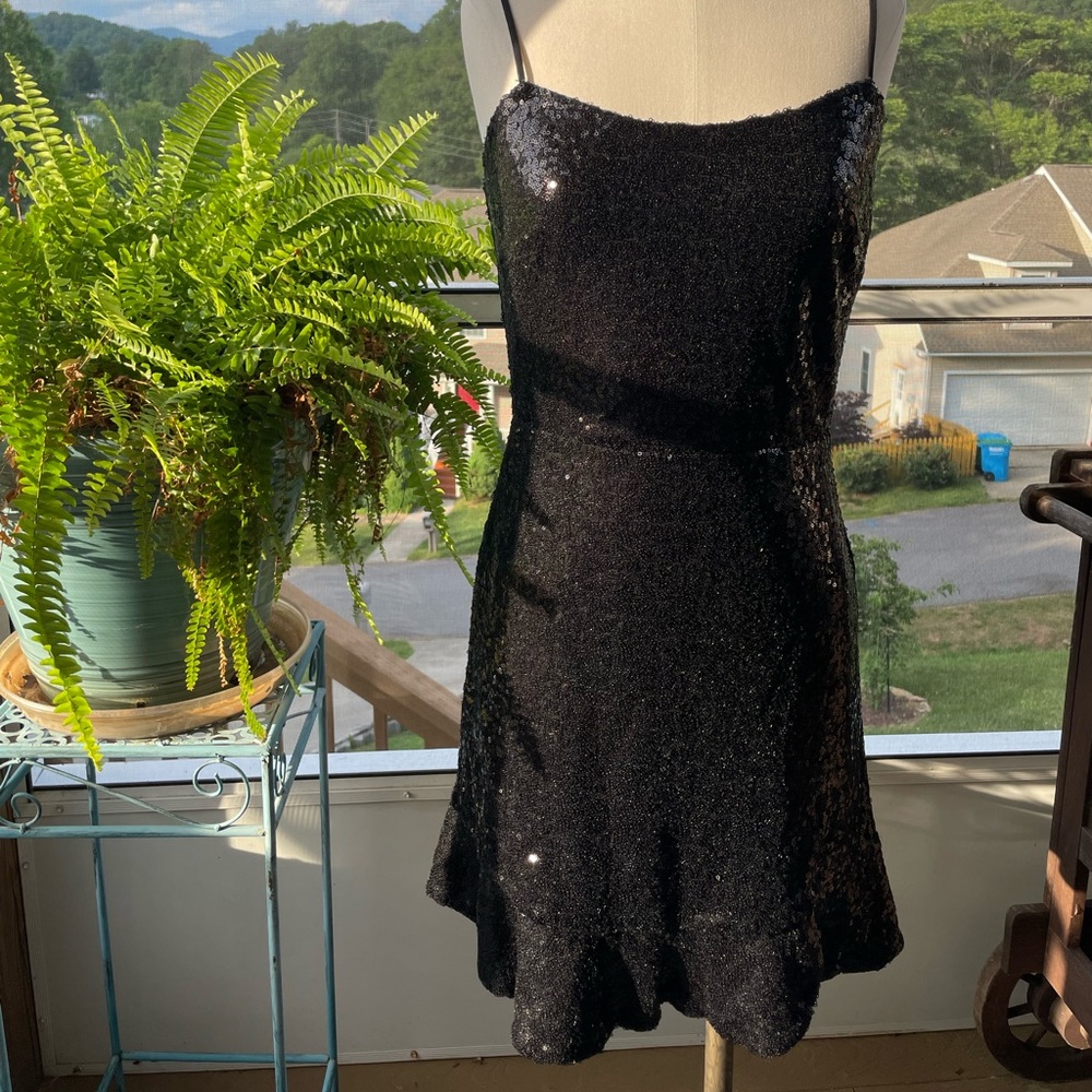 Sparkly Sequin Black Spaghetti Strap Dress